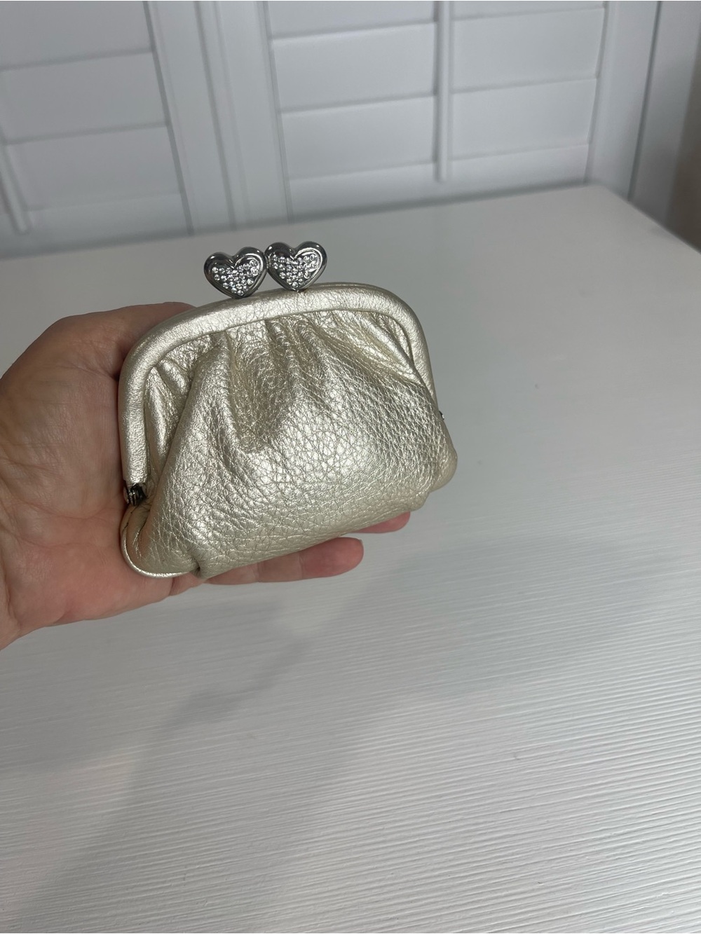 Vintage Brighton Metallic Gold Kiss Lock Heart-Accent Coin Purse
